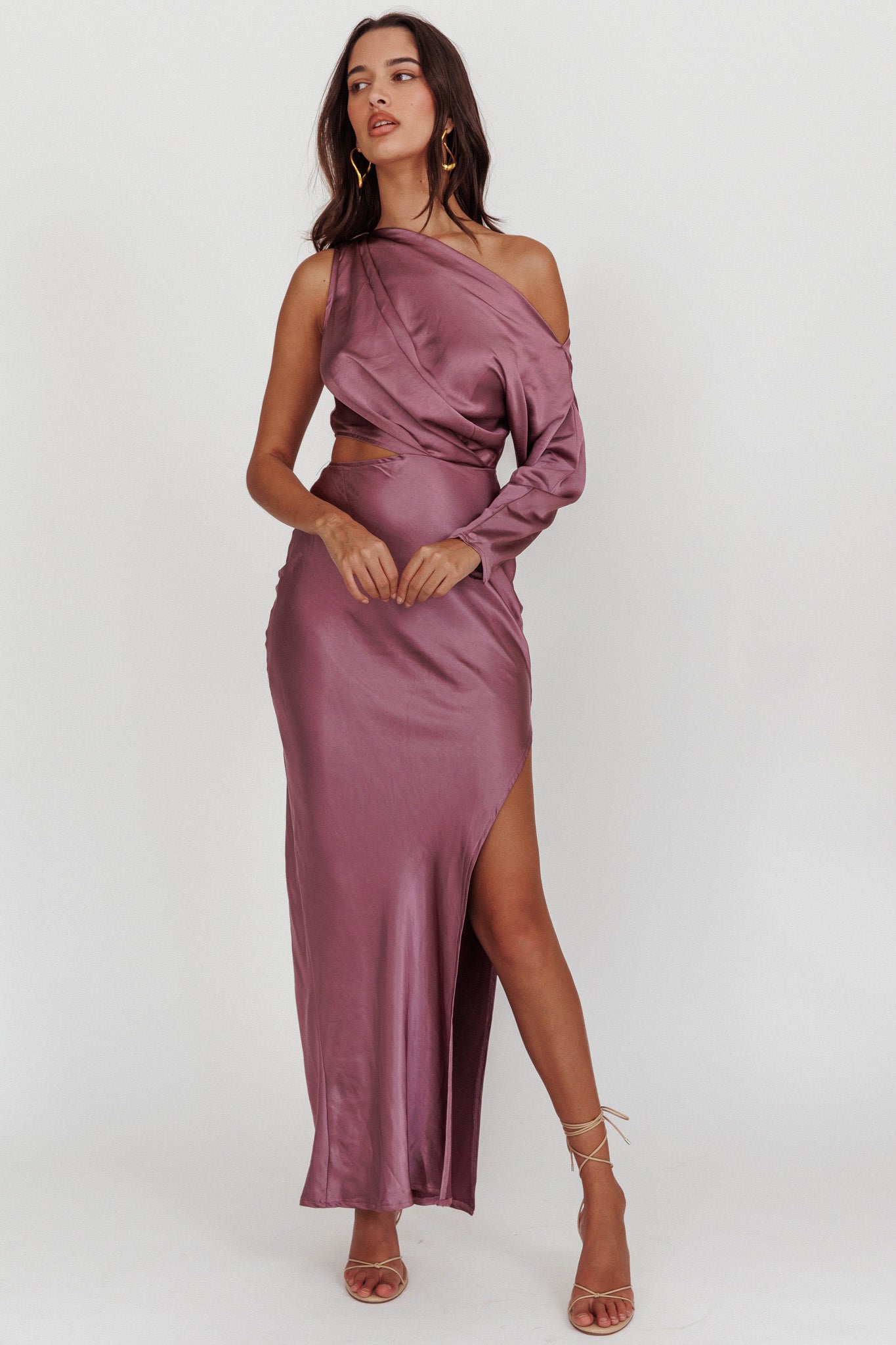 See You Again One Sleeve Maxi Dress Grape by Selfie Leslie Australia