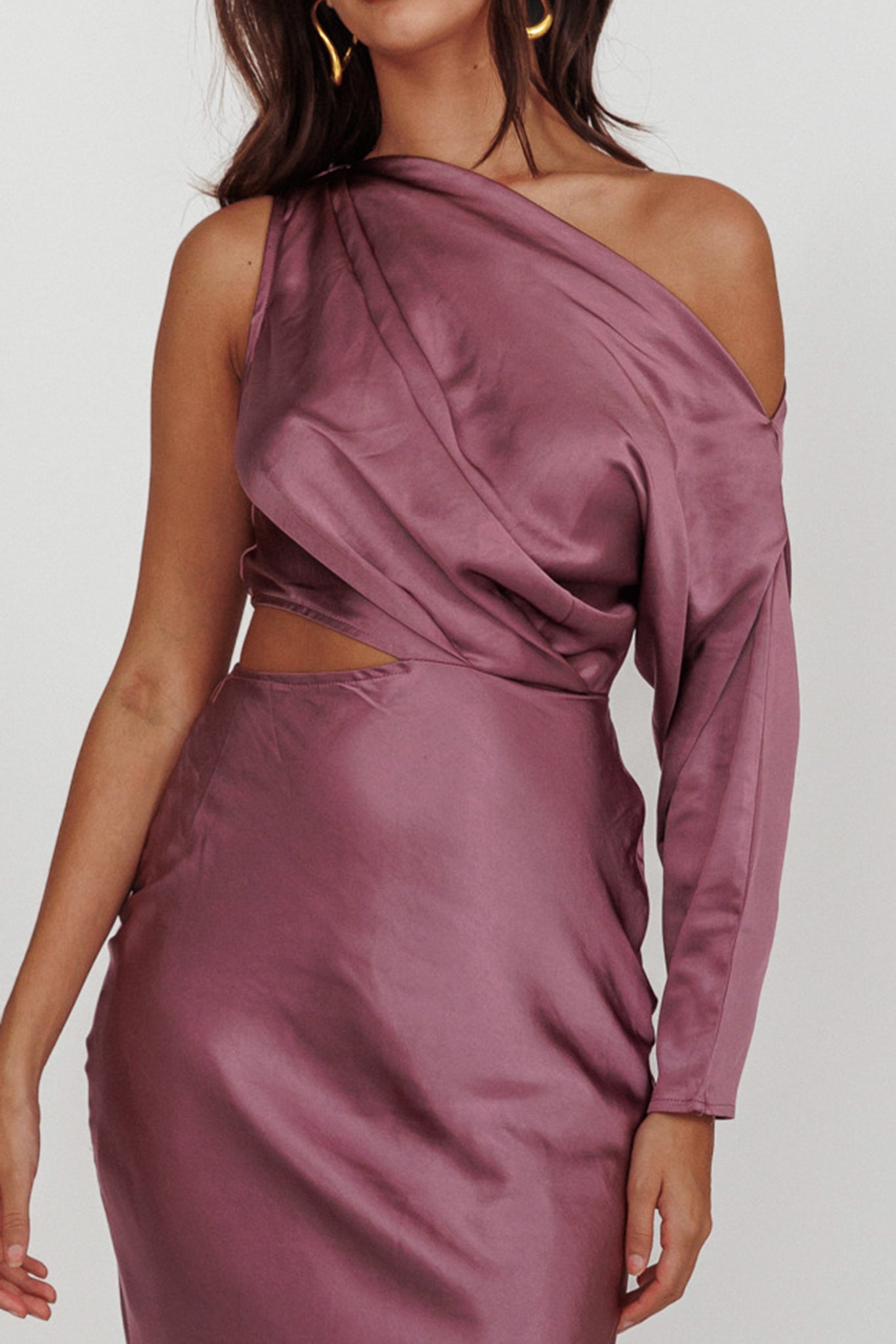 See You Again One Sleeve Maxi Dress Grape by Selfie Leslie Australia