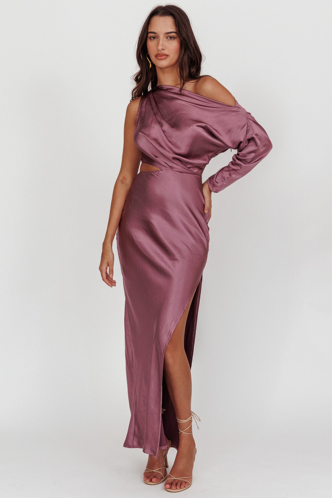 See You Again One Sleeve Maxi Dress Grape by Selfie Leslie Australia