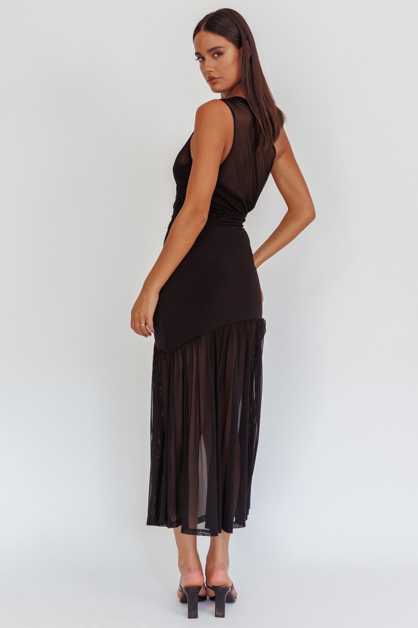 Passion One-Shoulder Mesh Maxi Dress Black by Selfie Leslie Australia
