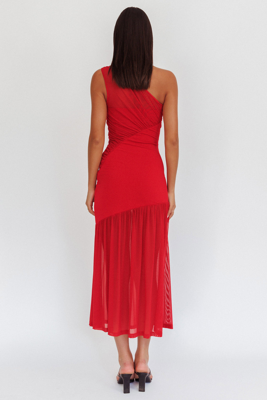 Passion One-Shoulder Mesh Maxi Dress Red by Selfie Leslie Australia