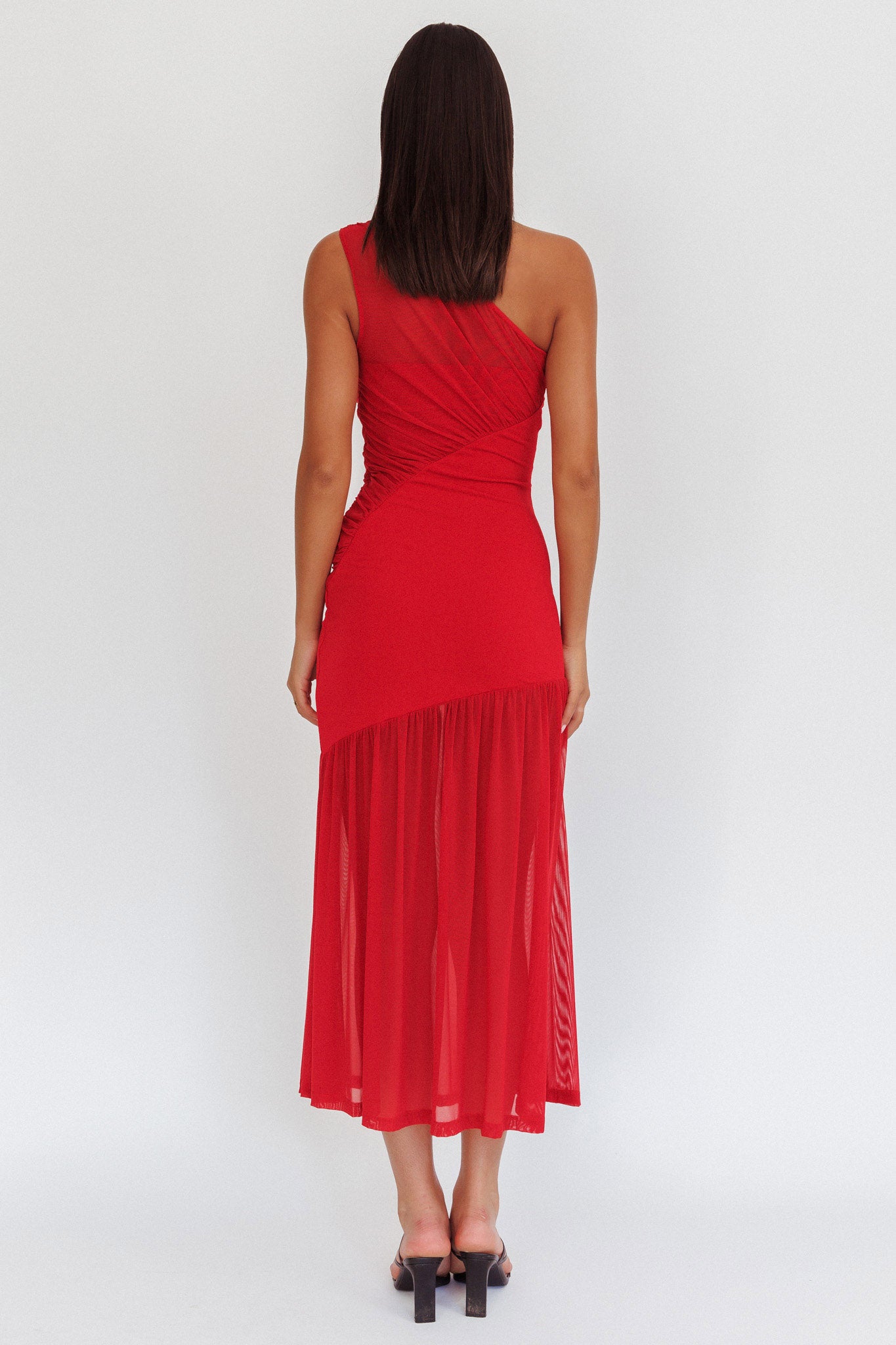 Passion One-Shoulder Mesh Maxi Dress Red by Selfie Leslie Australia