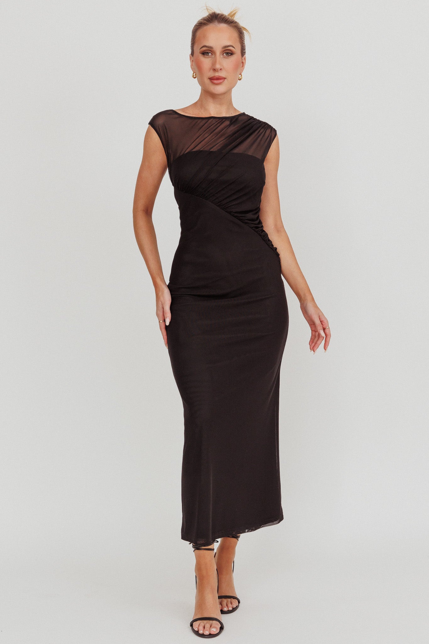 Passion Mesh Sleeveless Maxi Dress Black by Selfie Leslie Australia