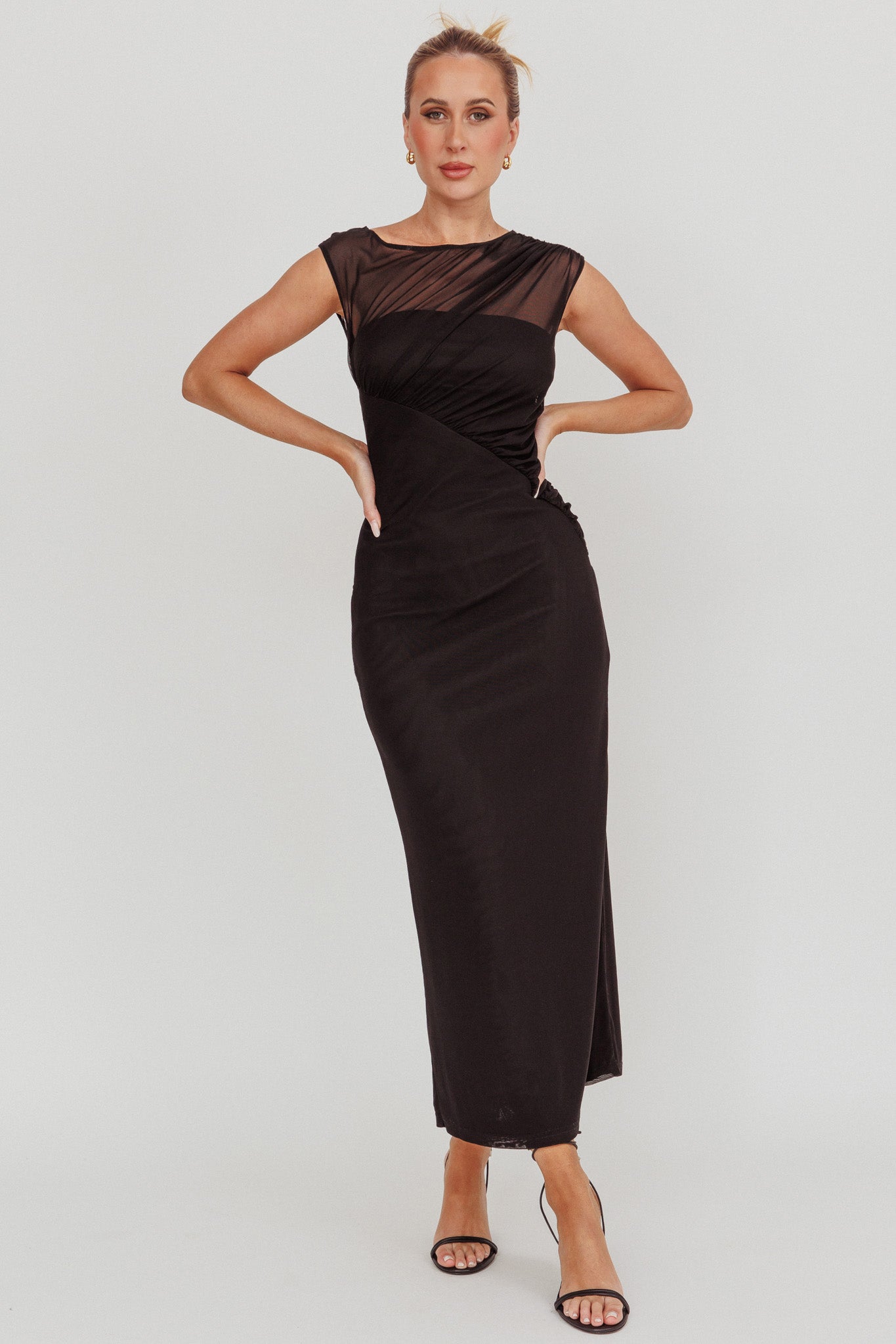Passion Mesh Sleeveless Maxi Dress Black by Selfie Leslie Australia