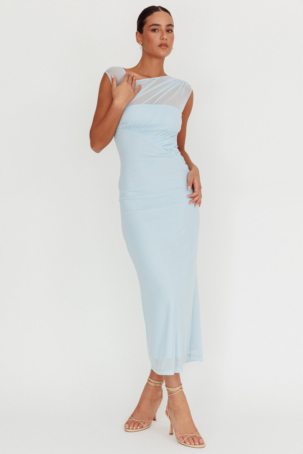 Passion Mesh Sleeveless Maxi Dress Blue by Selfie Leslie Australia