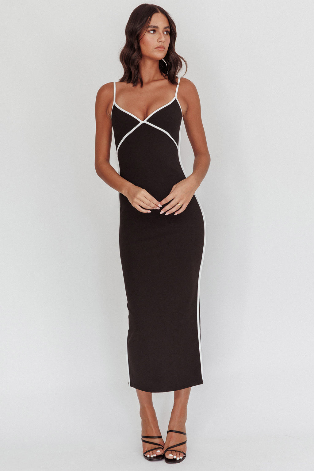 She's A Mystery Piping Trim Maxi Dress Black by Selfie Leslie Australia