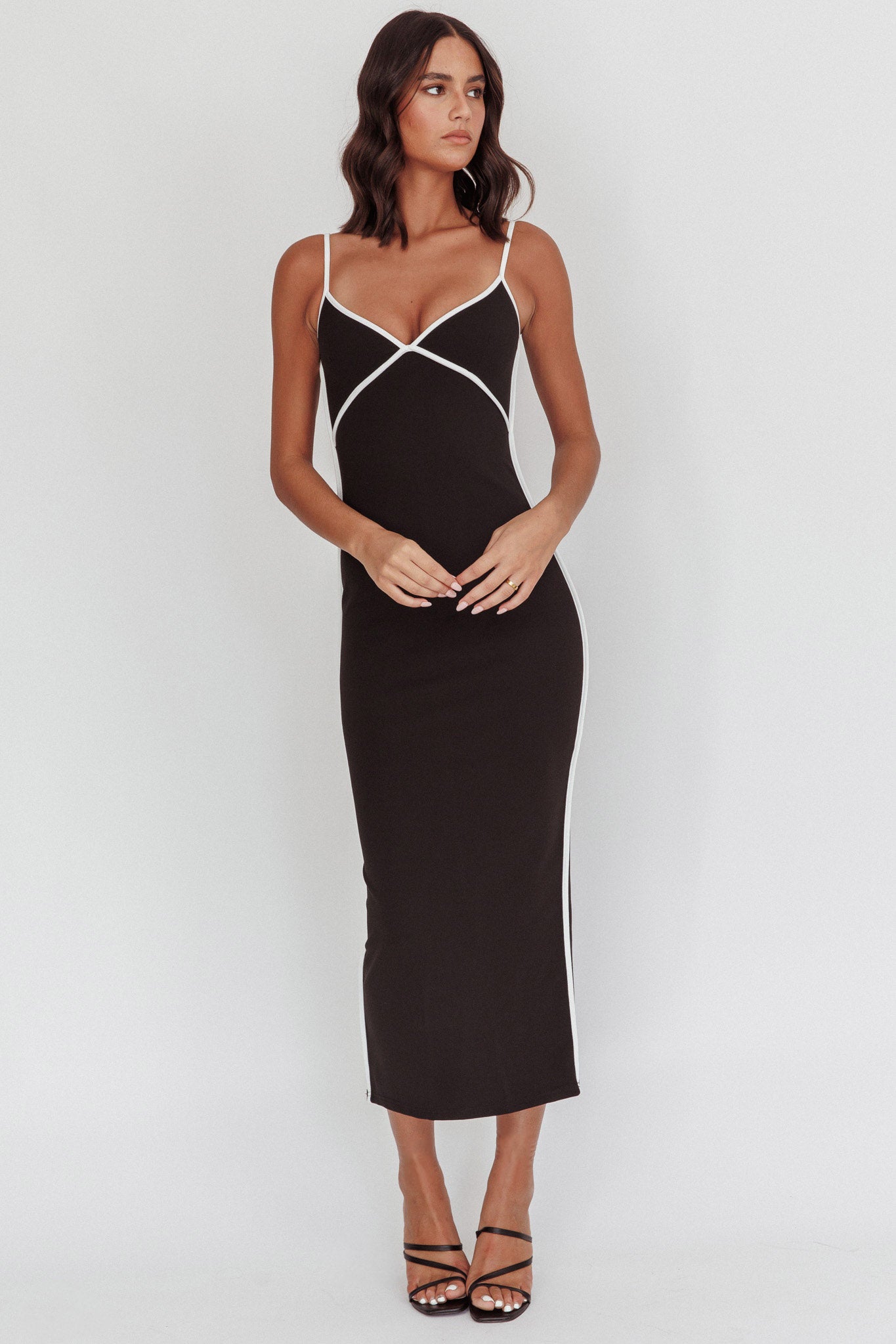 She's A Mystery Piping Trim Maxi Dress Black by Selfie Leslie Australia