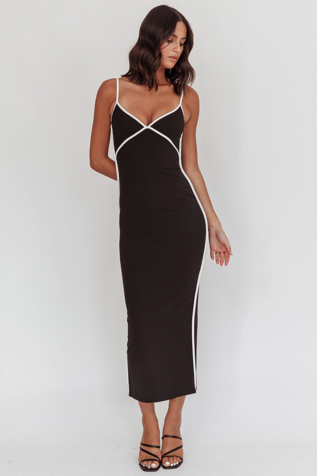 She's A Mystery Piping Trim Maxi Dress Black by Selfie Leslie Australia