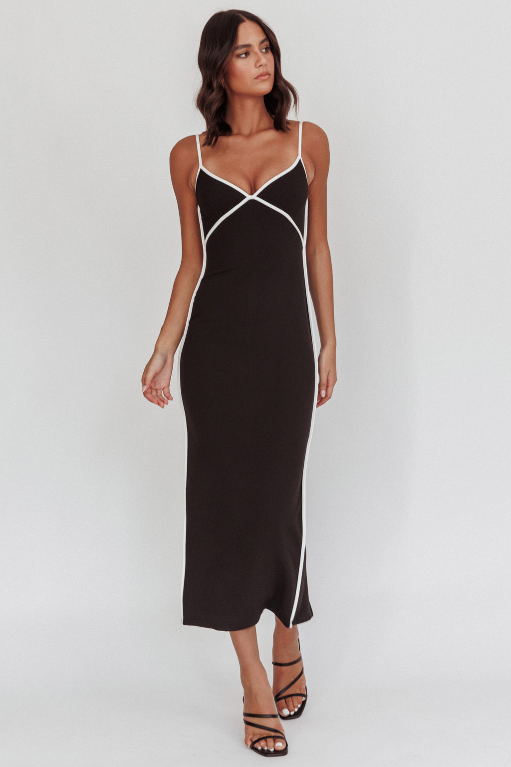 She's A Mystery Piping Trim Maxi Dress Black by Selfie Leslie Australia