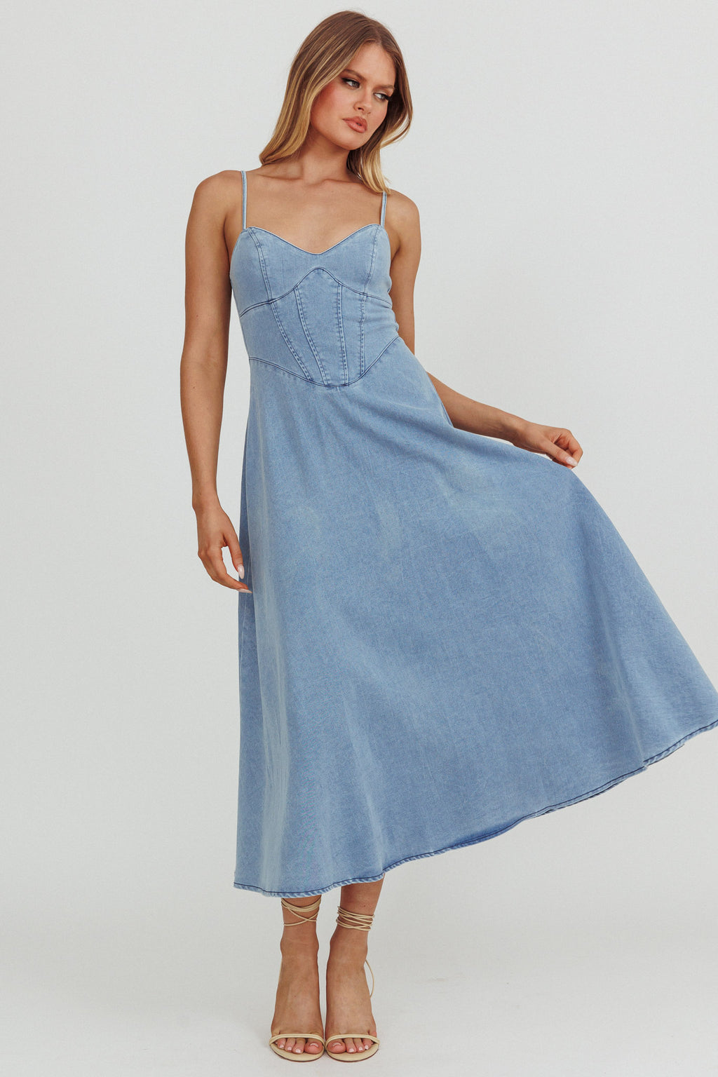 Comet A-Line Midi Dress Light Denim by Selfie Leslie Australia