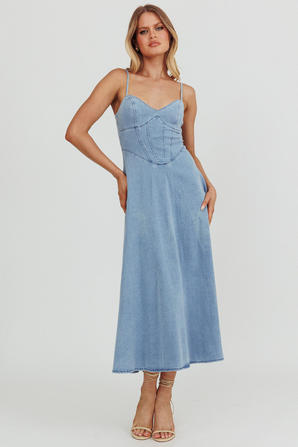 Comet A-Line Midi Dress Light Denim by Selfie Leslie Australia