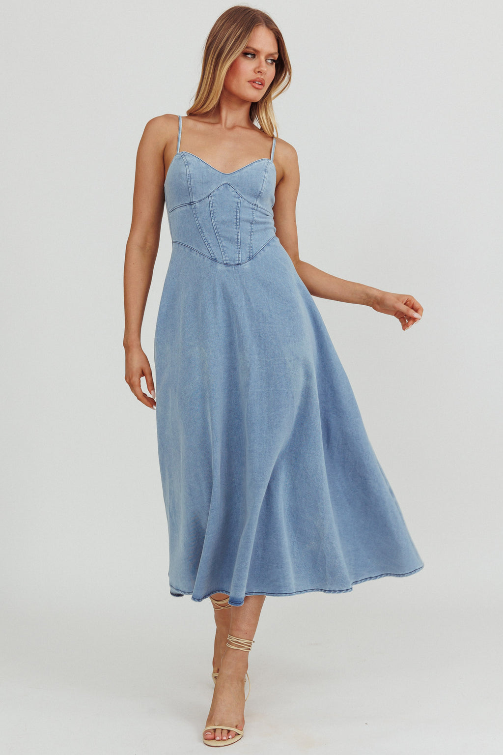 Comet A-Line Midi Dress Light Denim by Selfie Leslie Australia