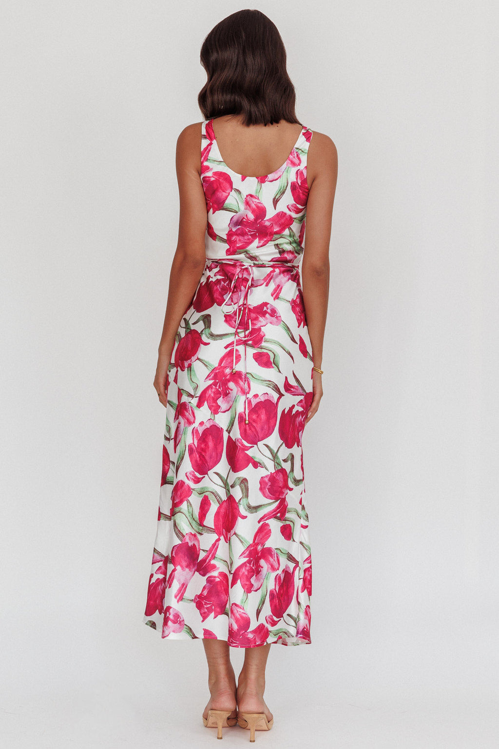 Serenitie Cowl Neck Waist Tie Maxi Dress Floral Pink by Selfie Leslie Australia