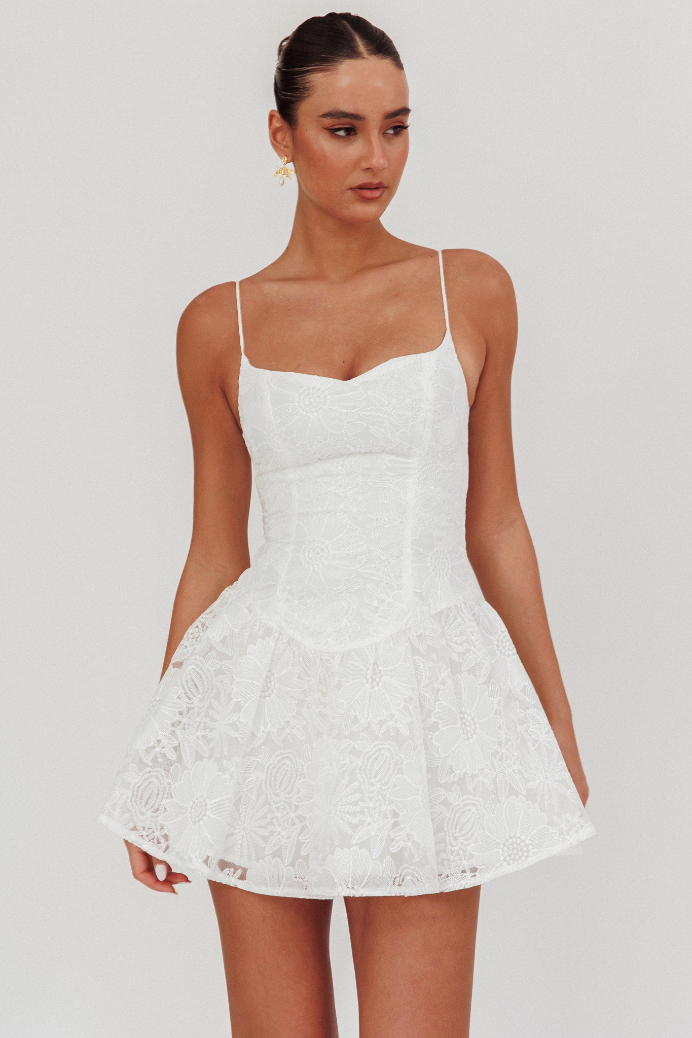 Endearing Embroidered Mesh Mini Dress White by Selfie Leslie Australia