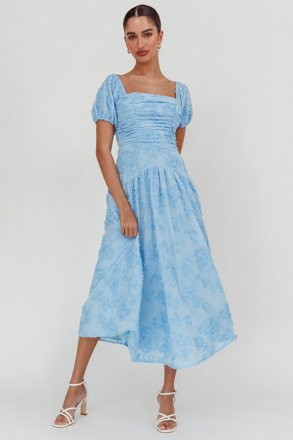 Telma Puff Sleeves Midi Dress Blue by Selfie Leslie Australia