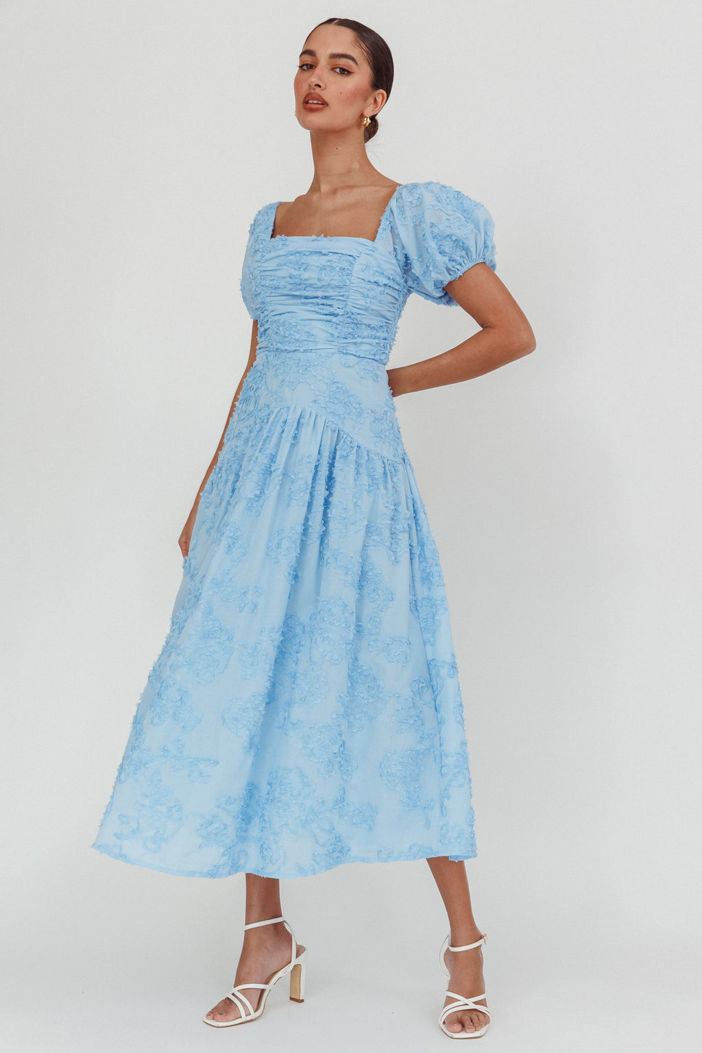 Telma Puff Sleeves Midi Dress Blue by Selfie Leslie Australia