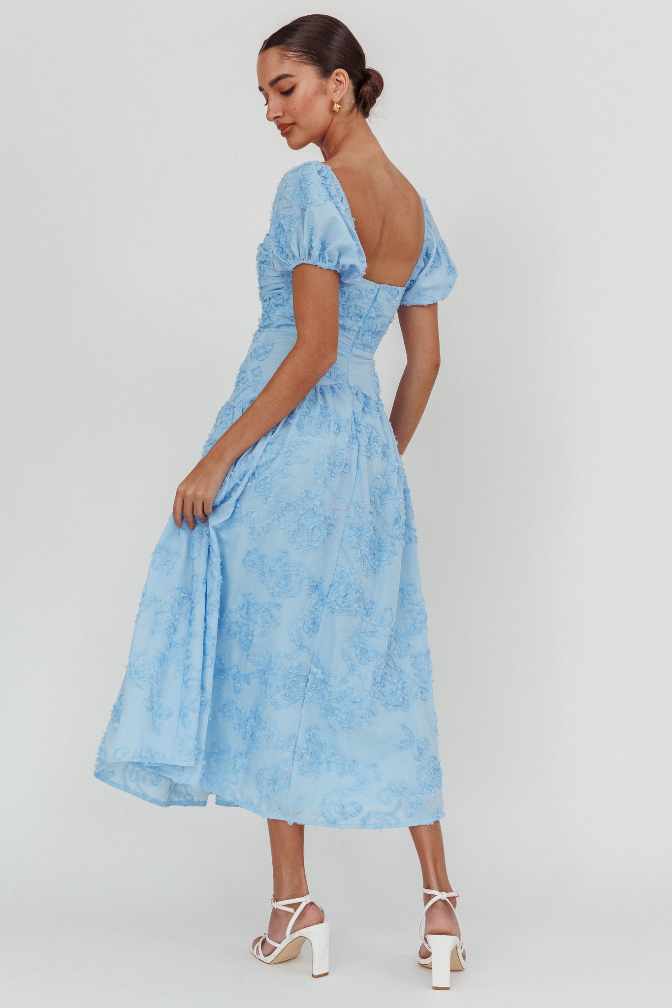 Telma Puff Sleeves Midi Dress Blue by Selfie Leslie Australia