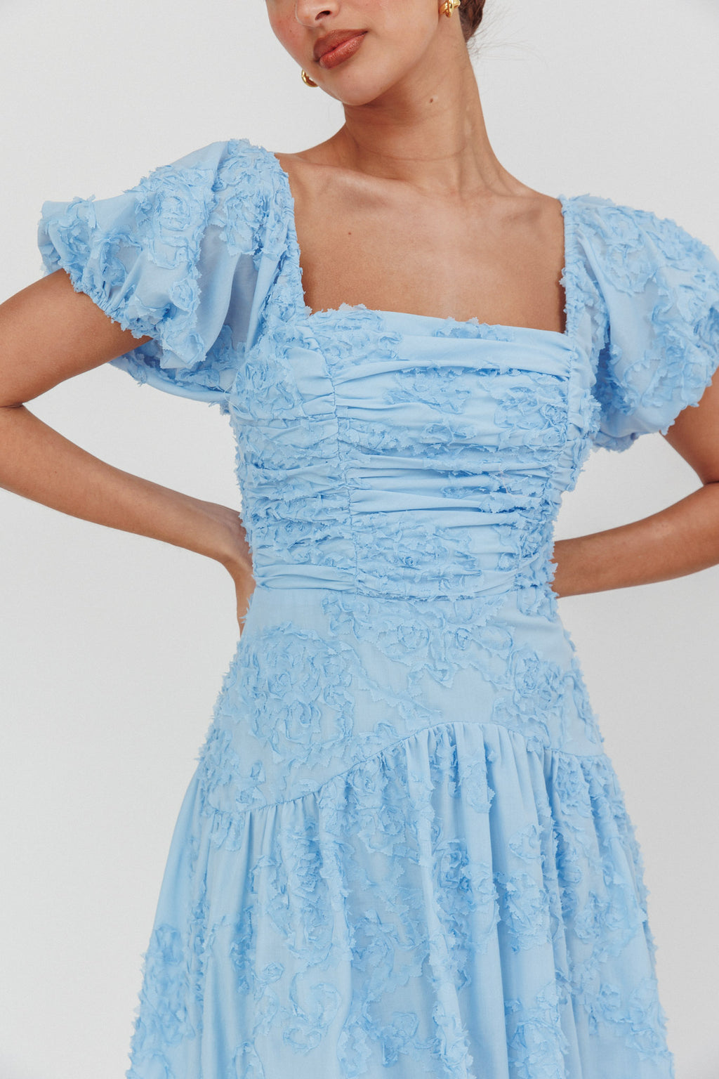Telma Puff Sleeves Midi Dress Blue by Selfie Leslie Australia