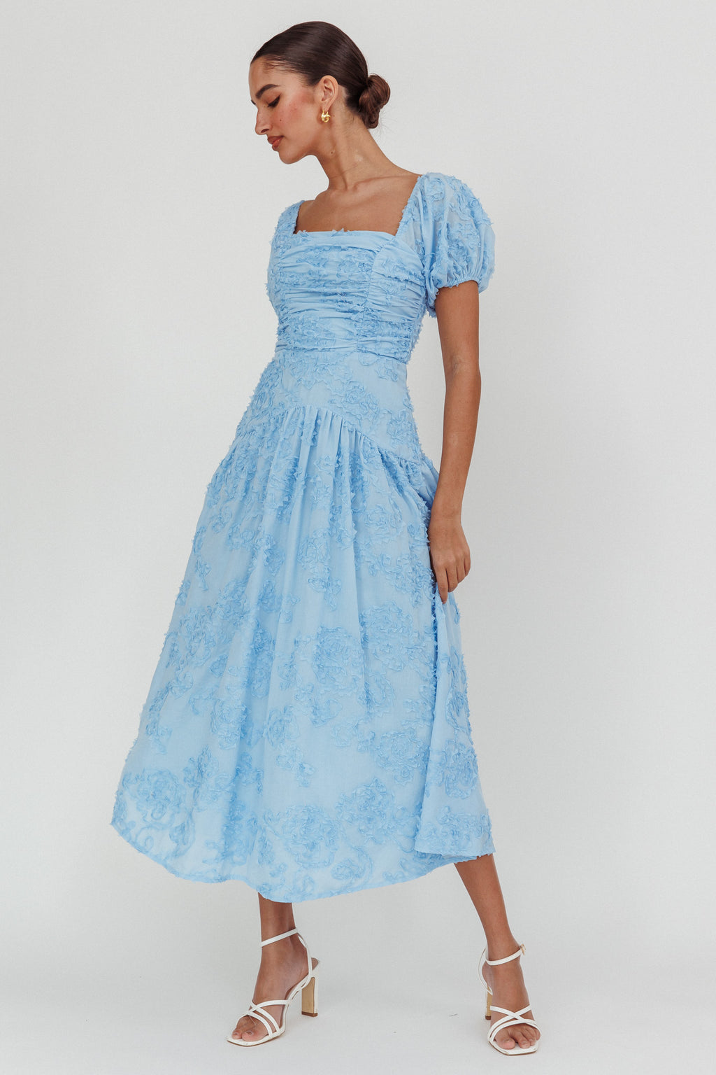 Telma Puff Sleeves Midi Dress Blue by Selfie Leslie Australia