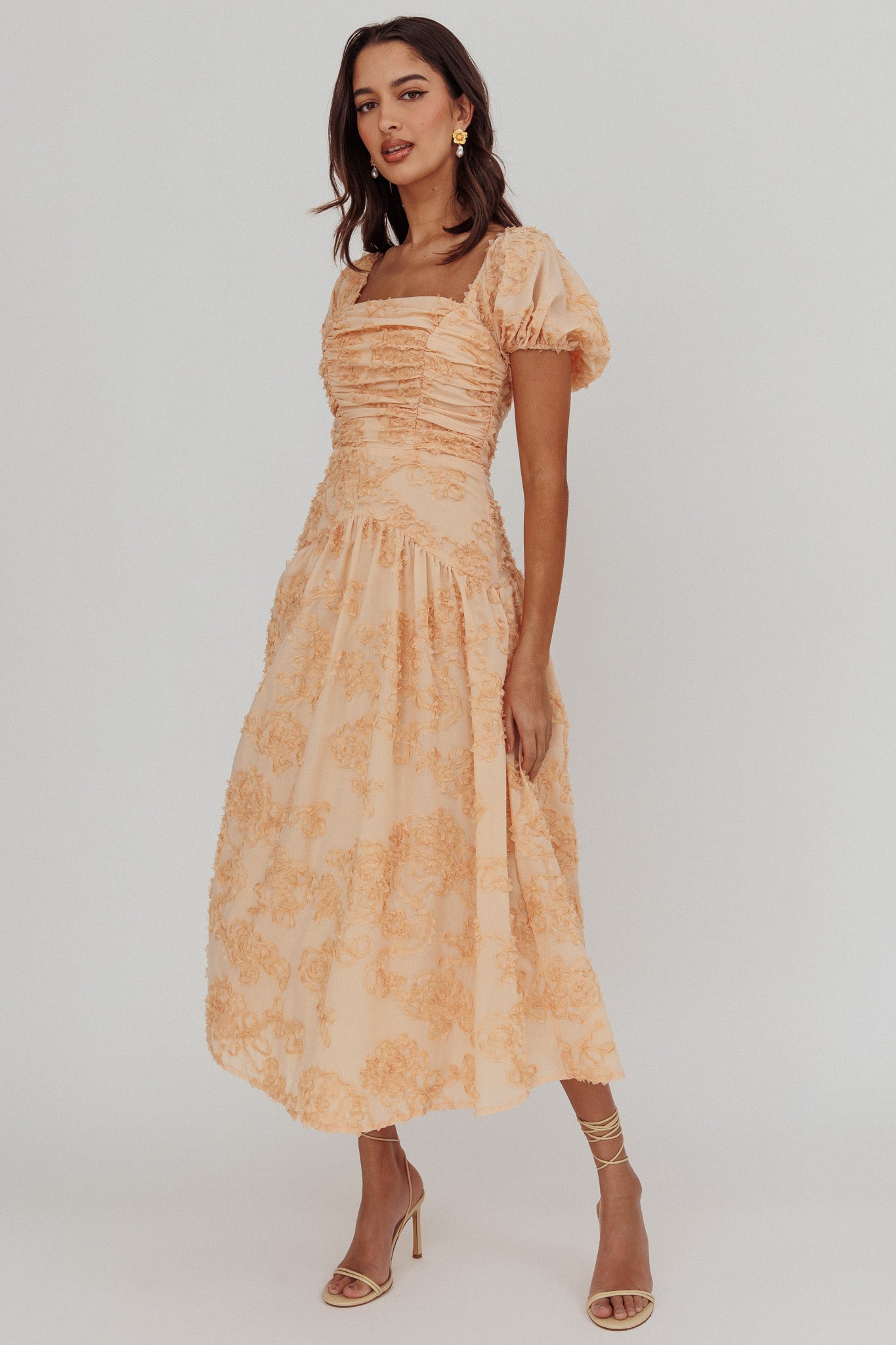 Telma Puff Sleeves Midi Dress Blush by Selfie Leslie Australia