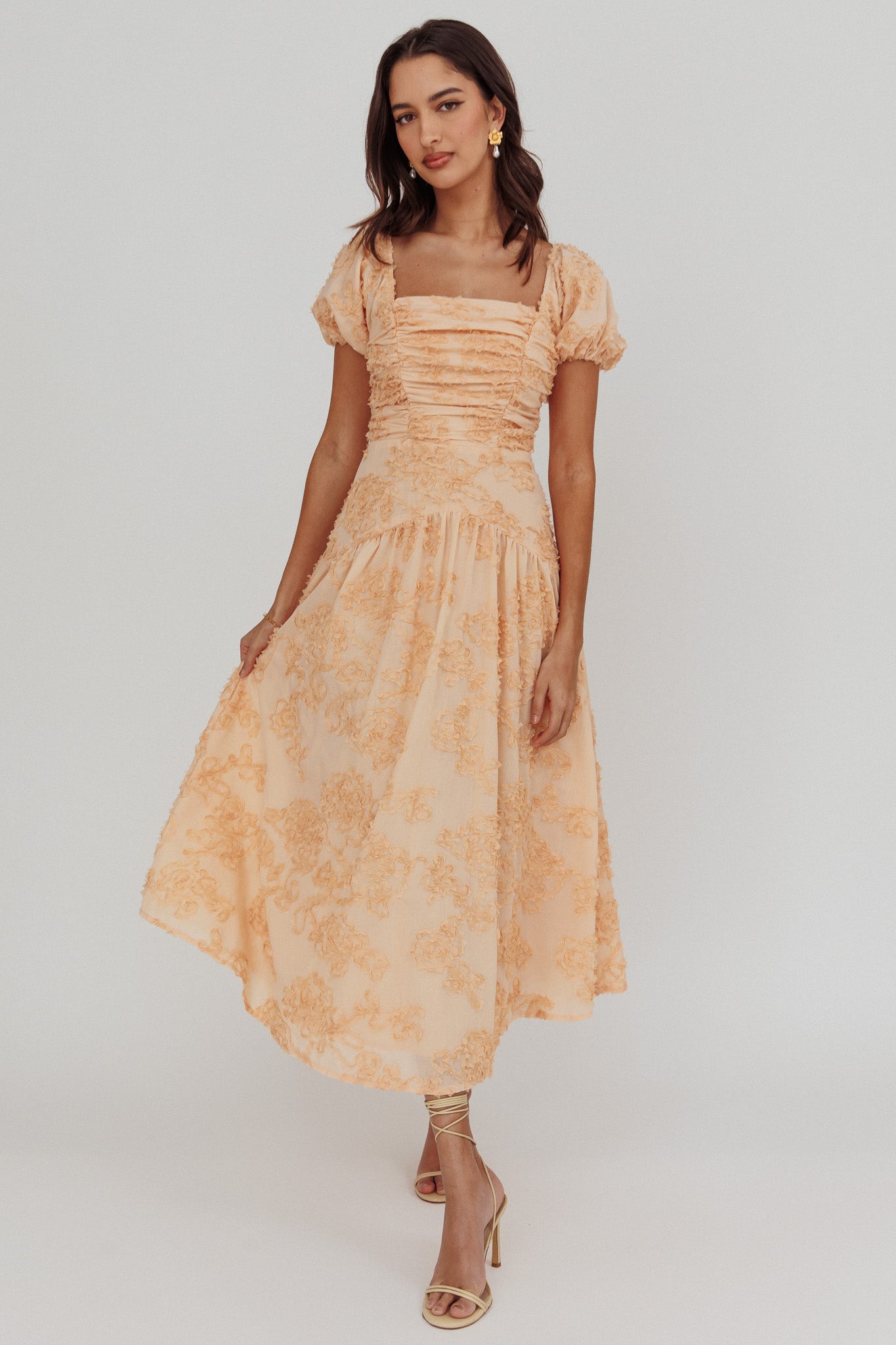 Telma Puff Sleeves Midi Dress Blush by Selfie Leslie Australia