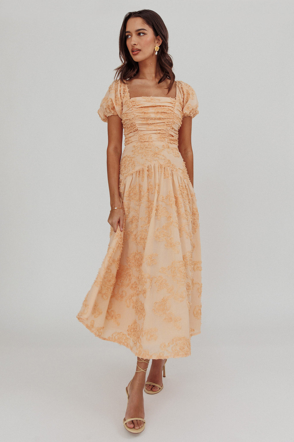 Telma Puff Sleeves Midi Dress Blush by Selfie Leslie Australia