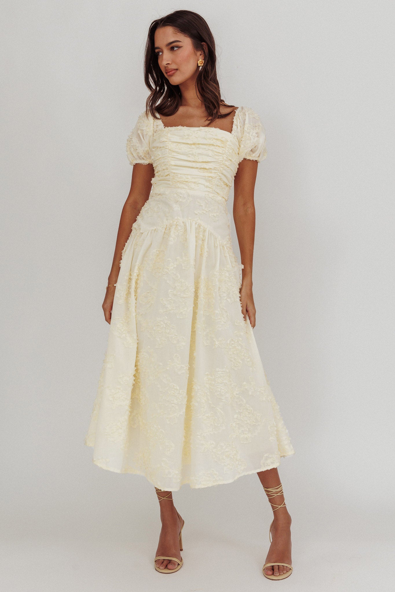 Telma Puff Sleeves Midi Dress Butter by Selfie Leslie Australia