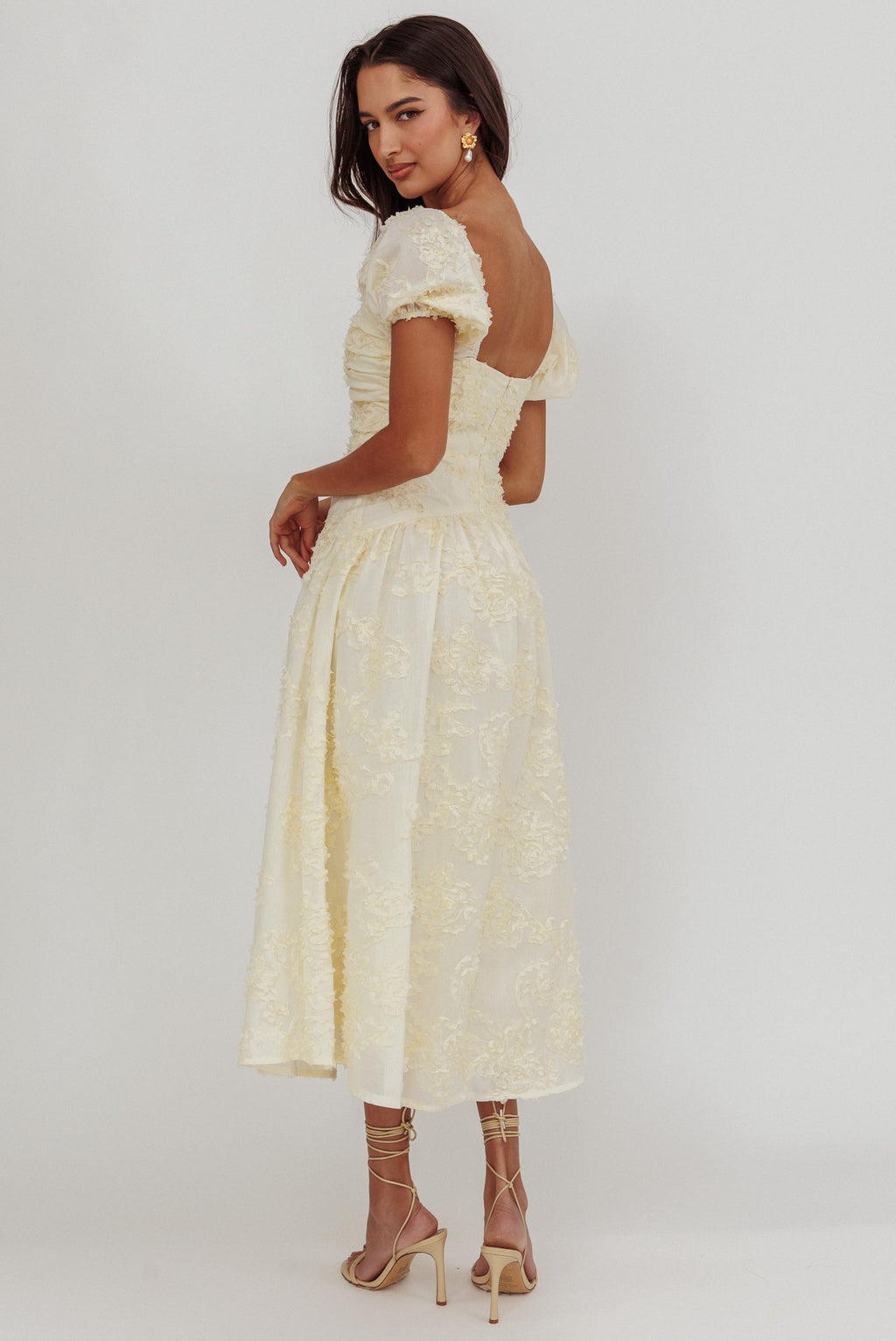 Telma Puff Sleeves Midi Dress Butter by Selfie Leslie Australia
