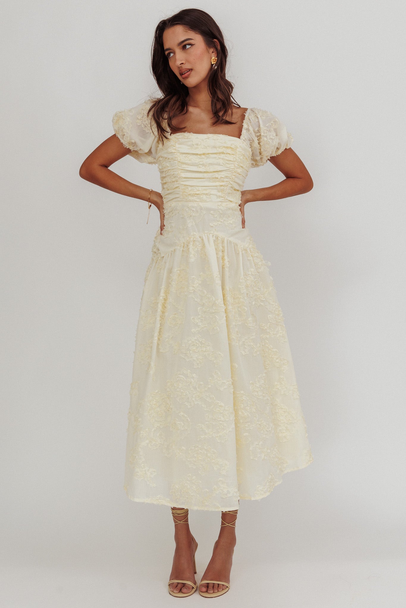 Telma Puff Sleeves Midi Dress Butter by Selfie Leslie Australia