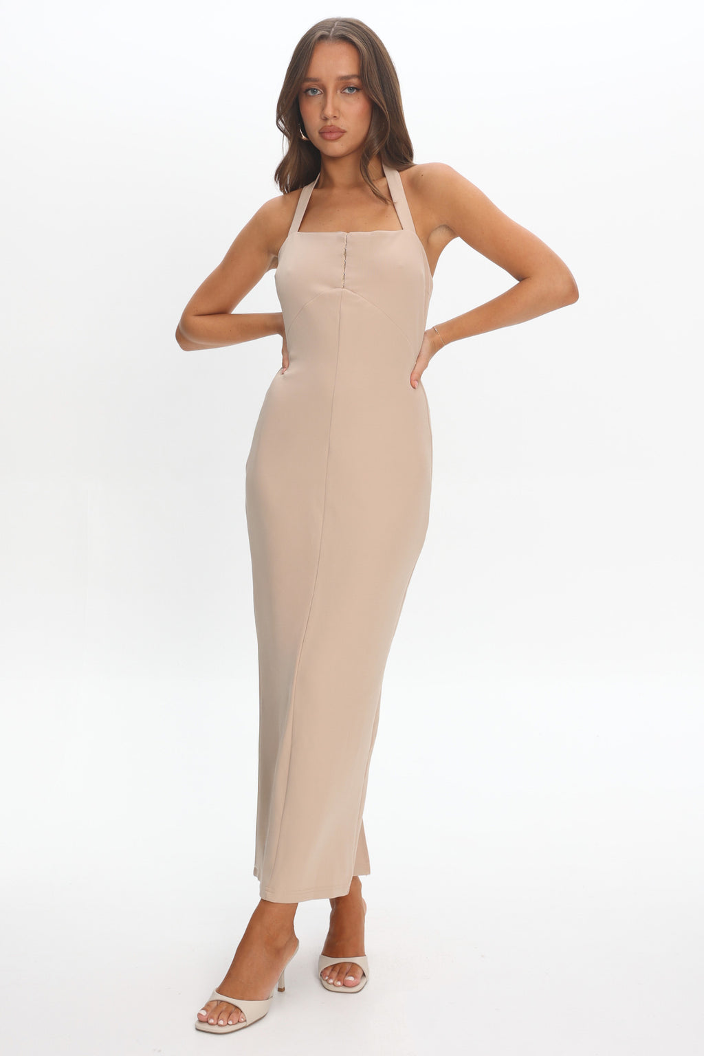 Goldfoil Halter Neck Maxi Dress Ecru by Selfie Leslie Australia