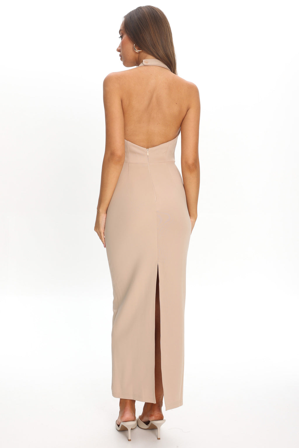 Goldfoil Halter Neck Maxi Dress Ecru by Selfie Leslie Australia