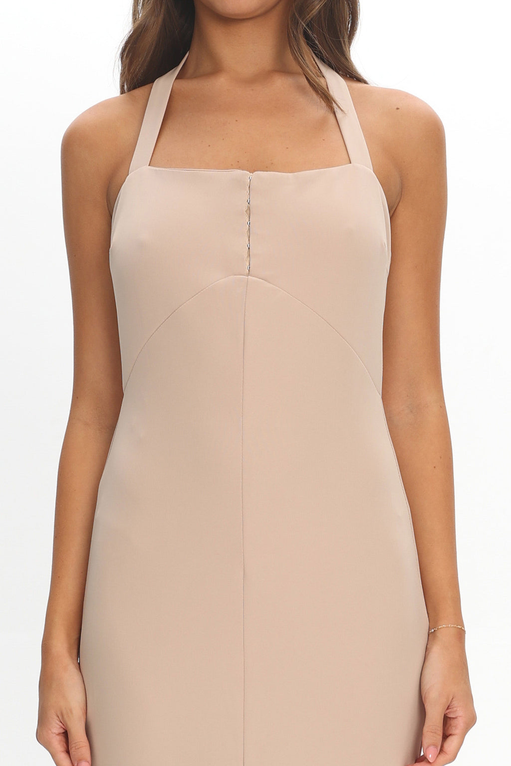 Goldfoil Halter Neck Maxi Dress Ecru by Selfie Leslie Australia