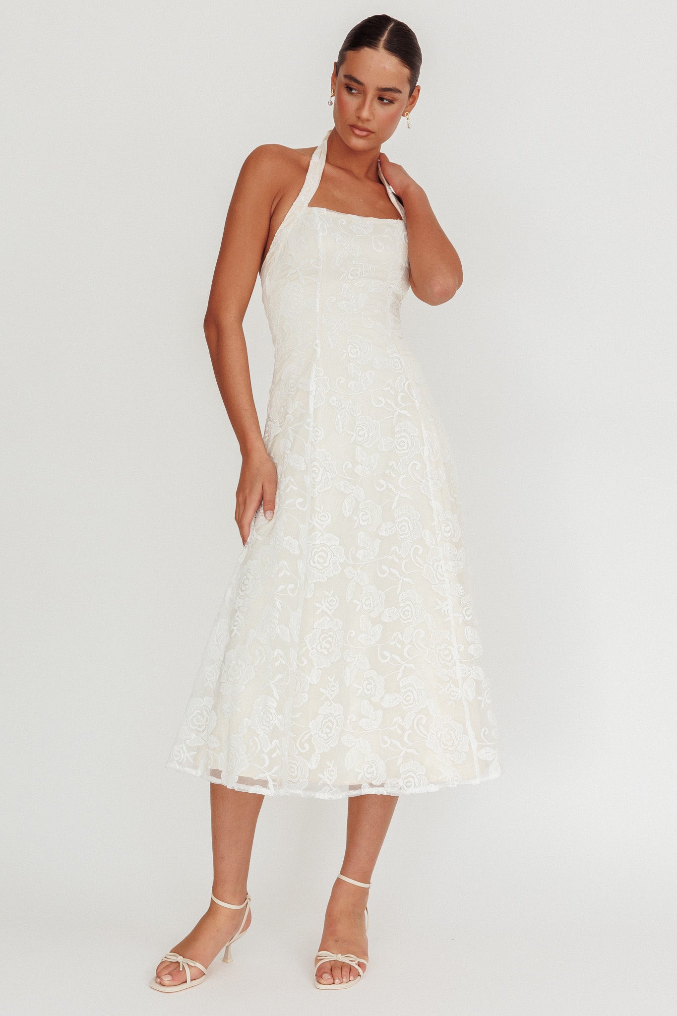 Elliott A-Line Halter Neck Midi Dress White by Selfie Leslie Australia