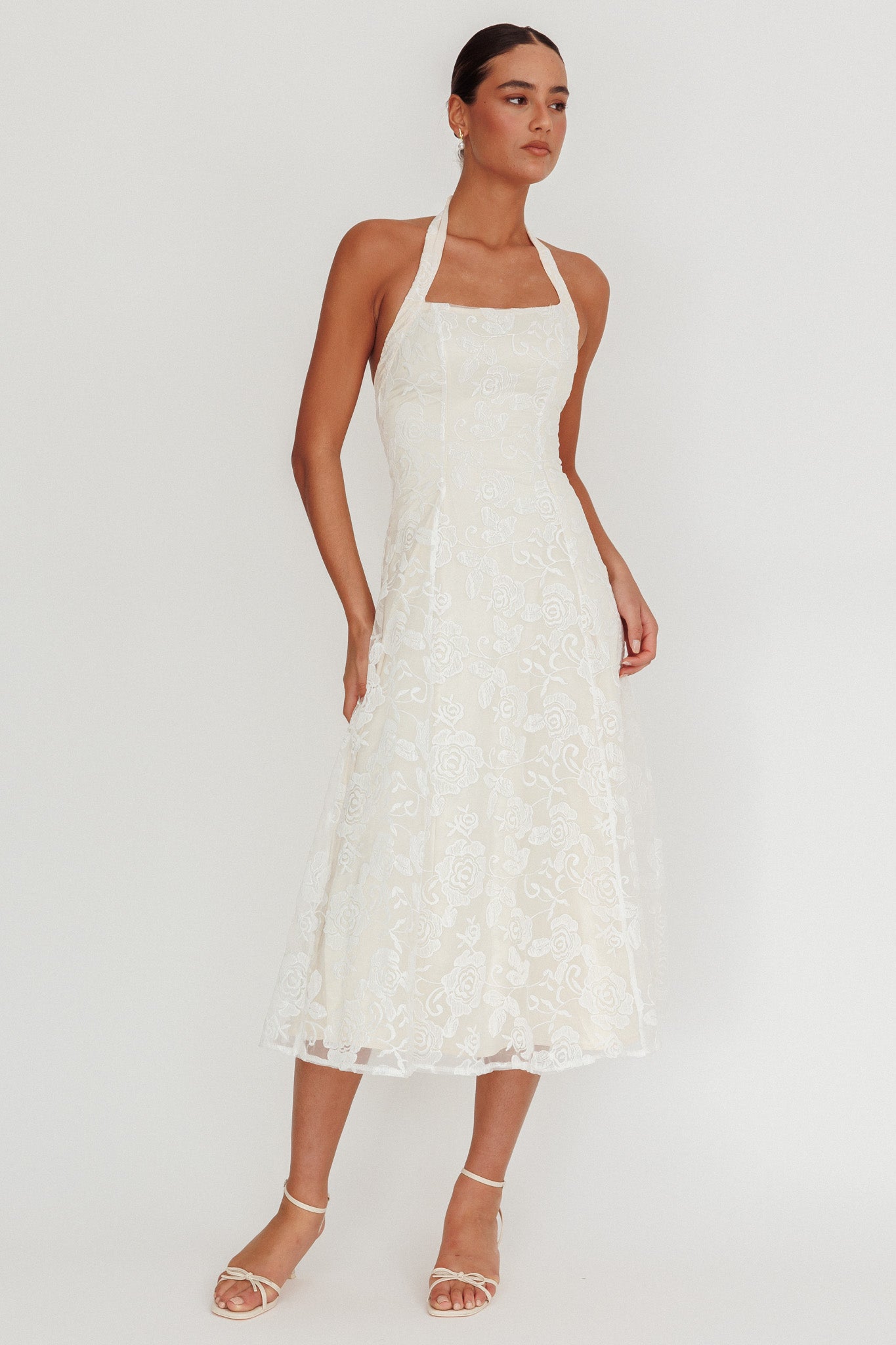 Elliott A-Line Halter Neck Midi Dress White by Selfie Leslie Australia