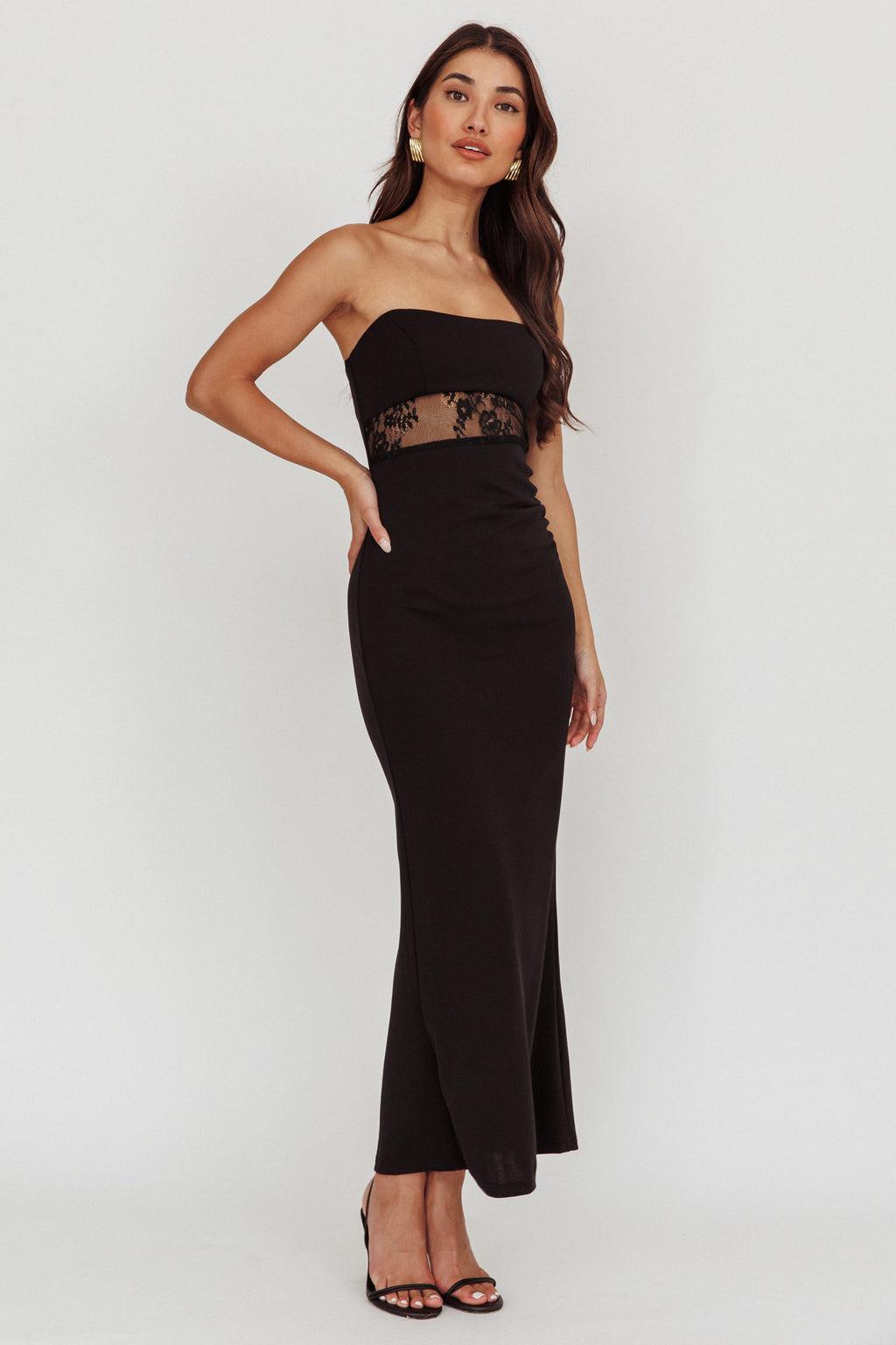 Lilliana Strapless Lace Maxi Dress Black by Selfie Leslie Australia