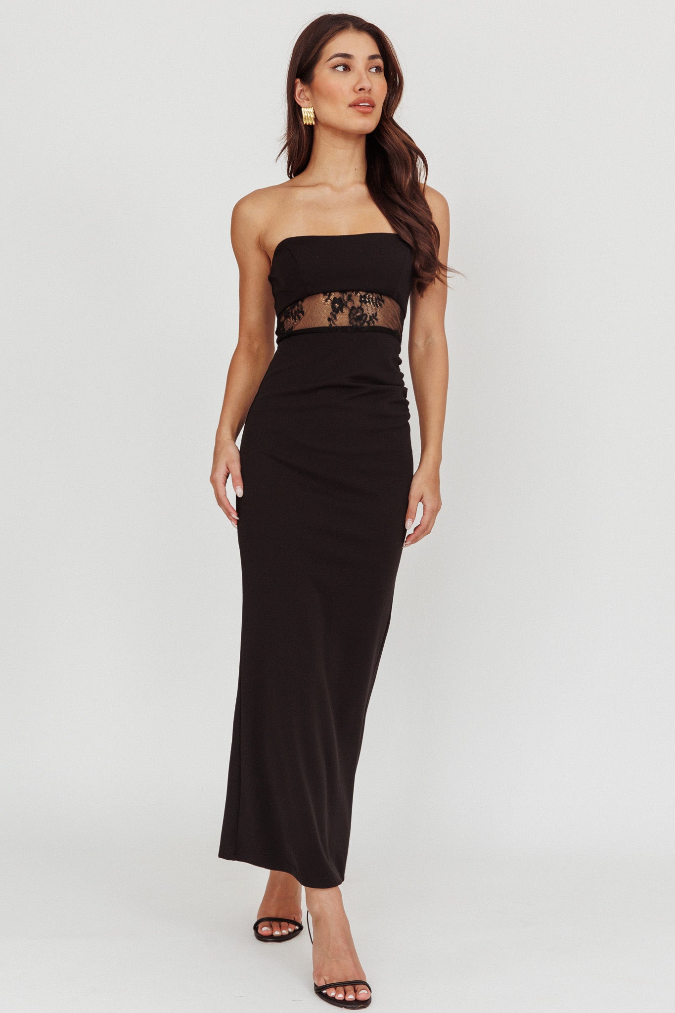 Lilliana Strapless Lace Maxi Dress Black by Selfie Leslie Australia