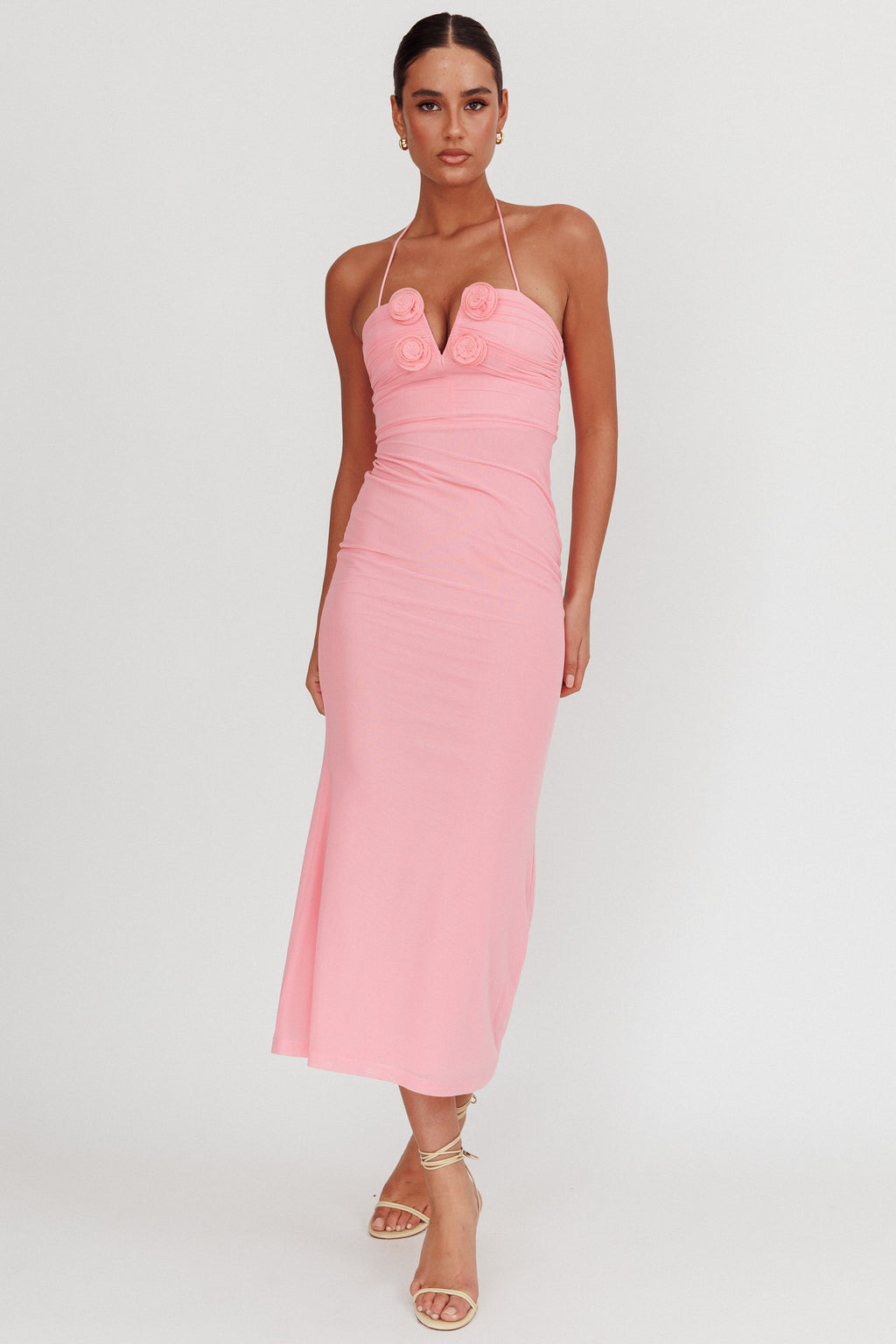 Elderberry Bodycon Halter Neck Midi Dress Pink by Selfie Leslie Australia