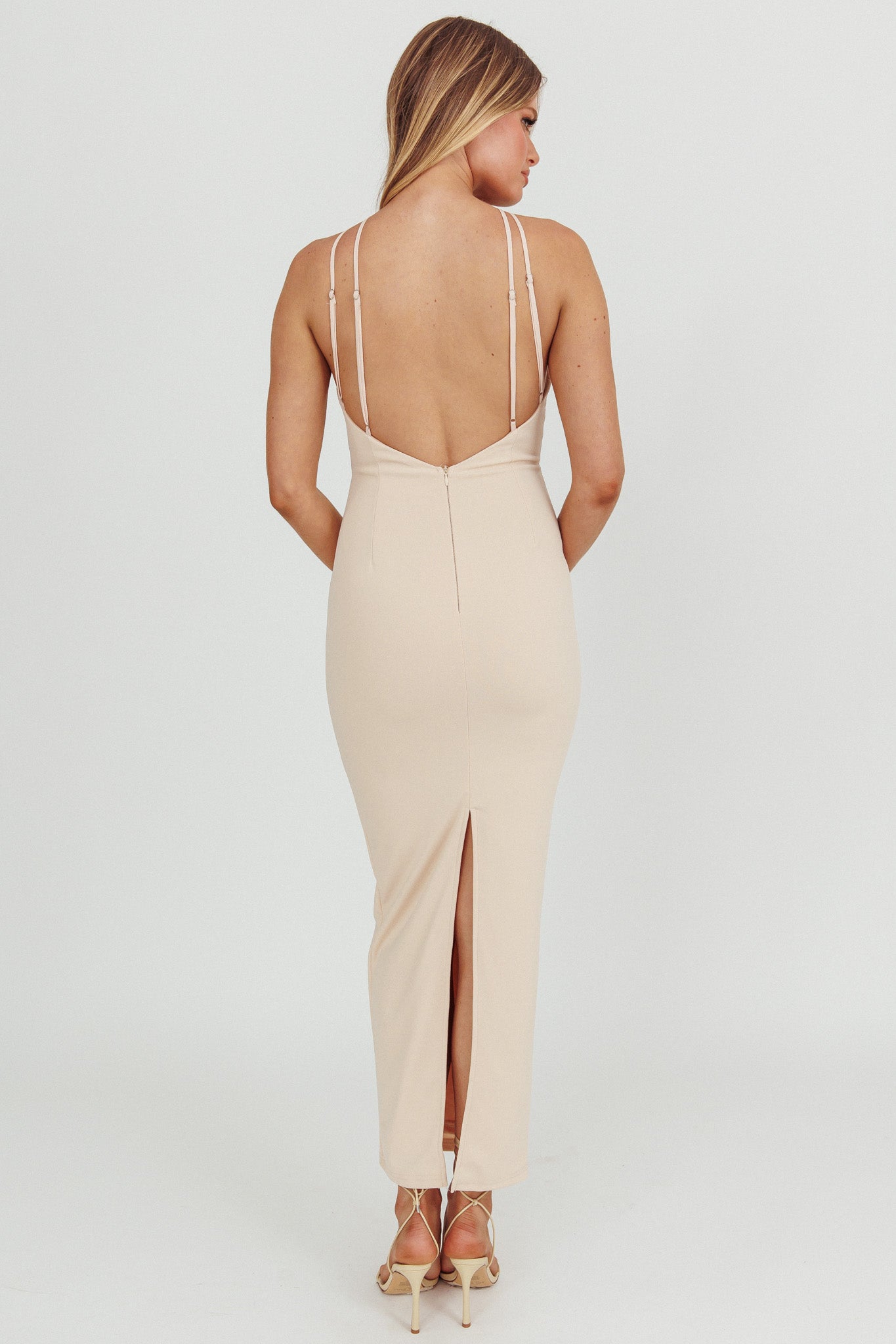 Feels Good Backless Bodycon Maxi Dress Cream by Selfie Leslie Australia
