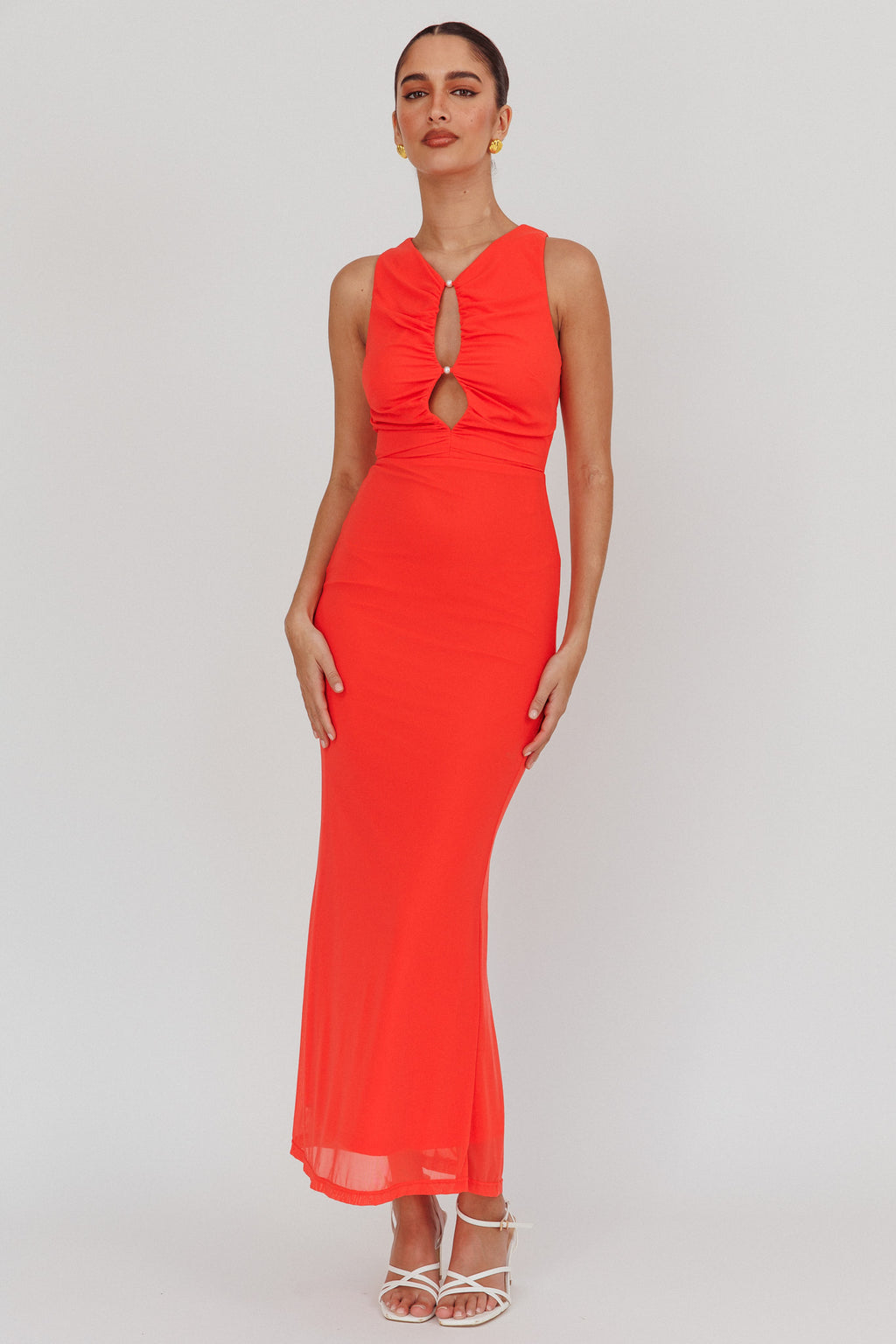 Piece Of Heaven Sleeveless Keyhole Mesh Maxi Dress Red by Selfie Leslie Australia