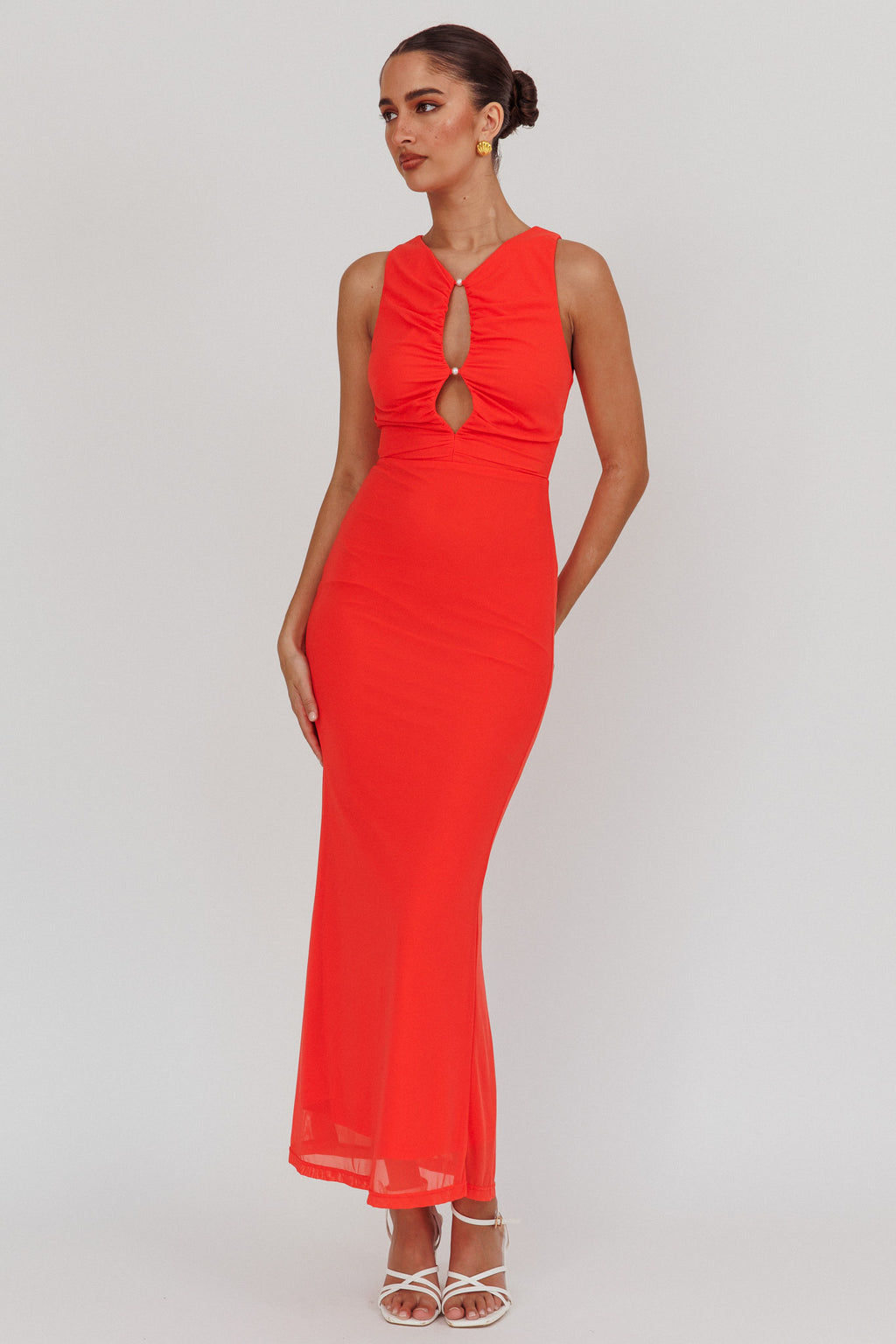 Piece Of Heaven Sleeveless Keyhole Mesh Maxi Dress Red by Selfie Leslie Australia