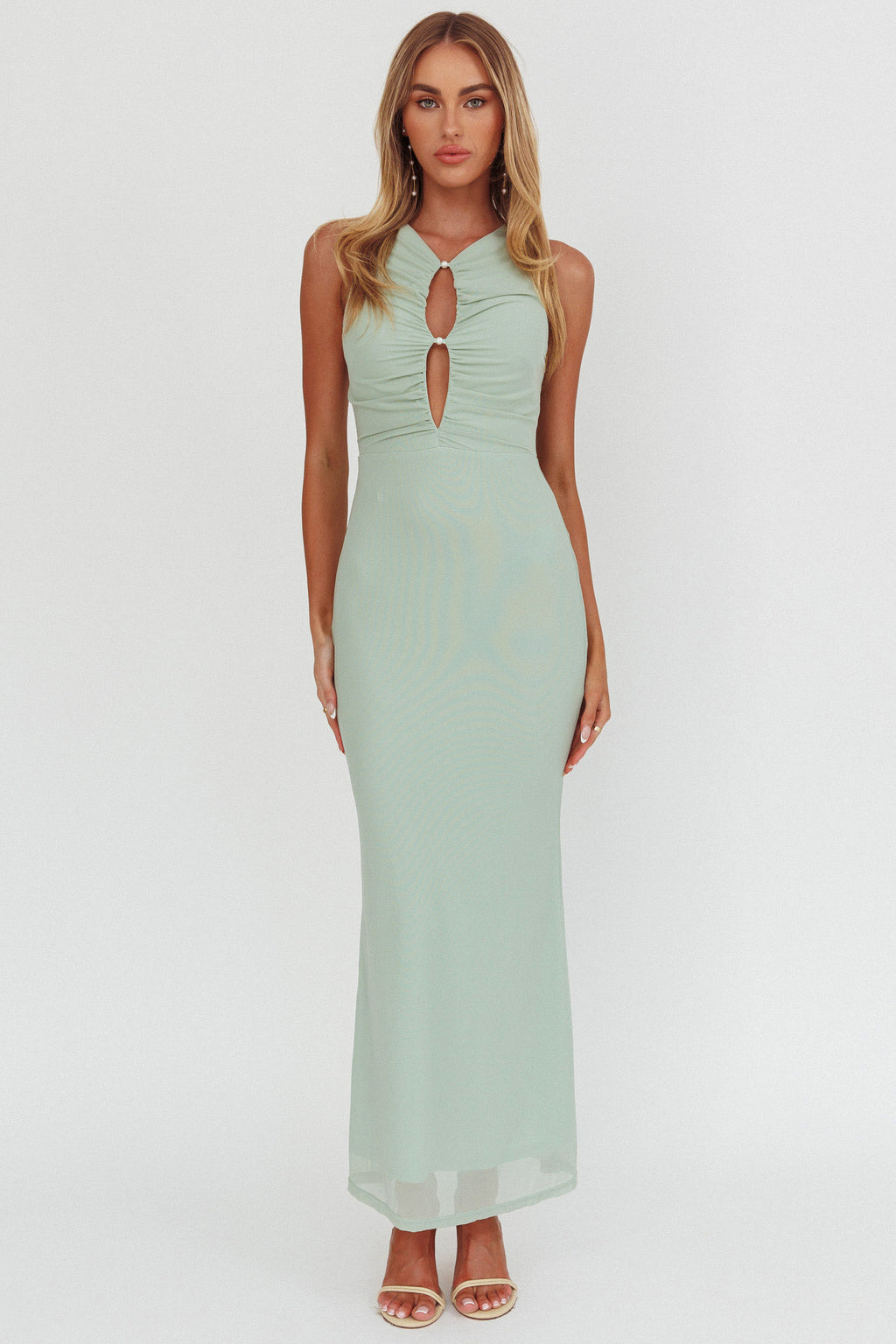 Piece Of Heaven Sleeveless Keyhole Mesh Maxi Dress Sage by Selfie Leslie Australia