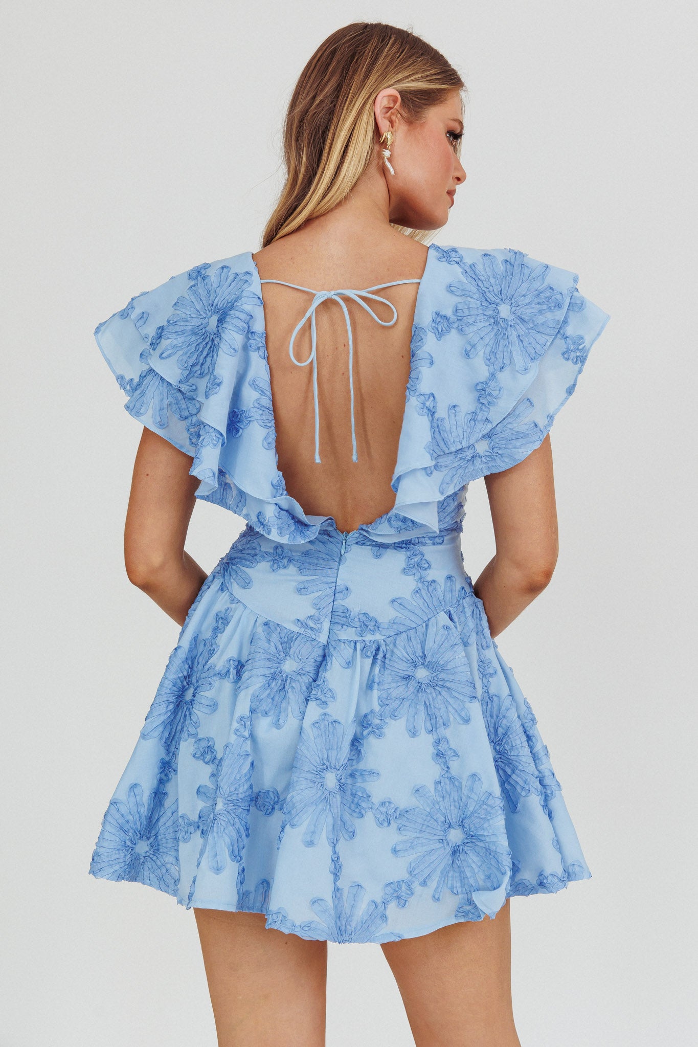 Garden Of Eden Ruffle Mini Dress Blue by Selfie Leslie Australia