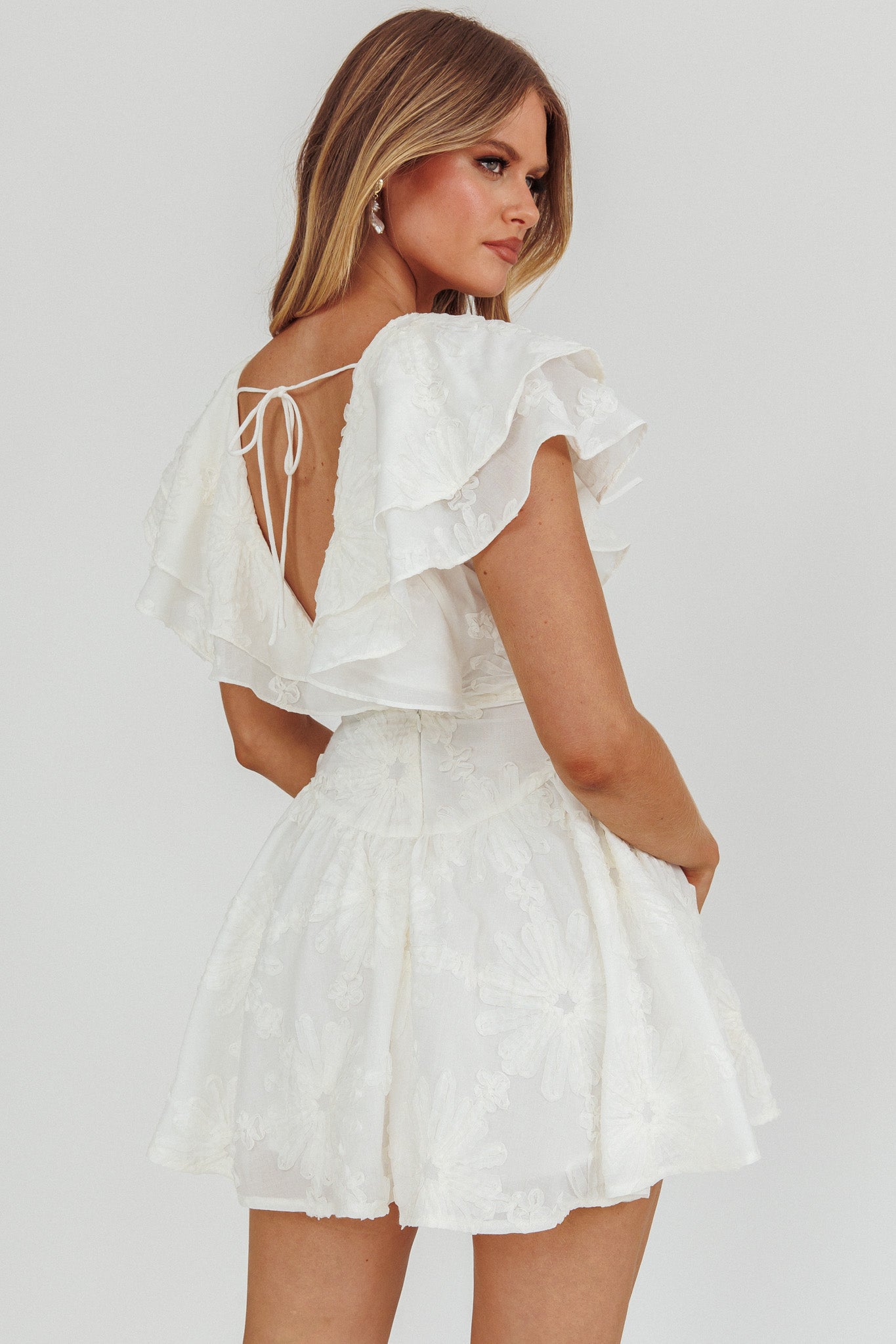 Garden Of Eden Ruffle Mini Dress White by Selfie Leslie Australia