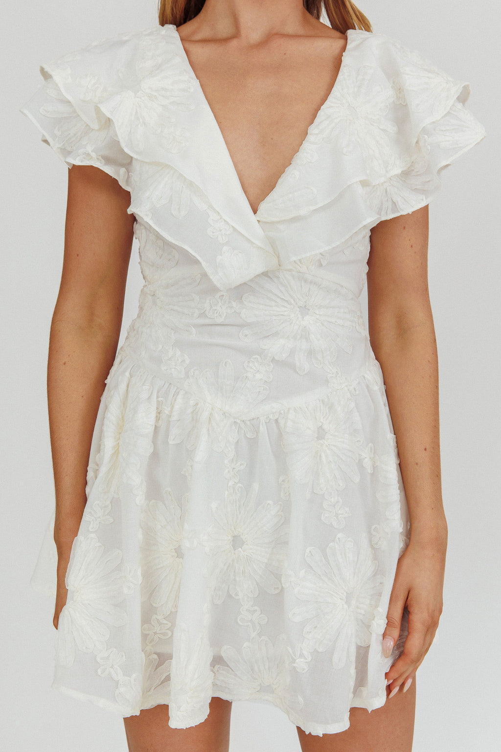 Garden Of Eden Ruffle Mini Dress White by Selfie Leslie Australia