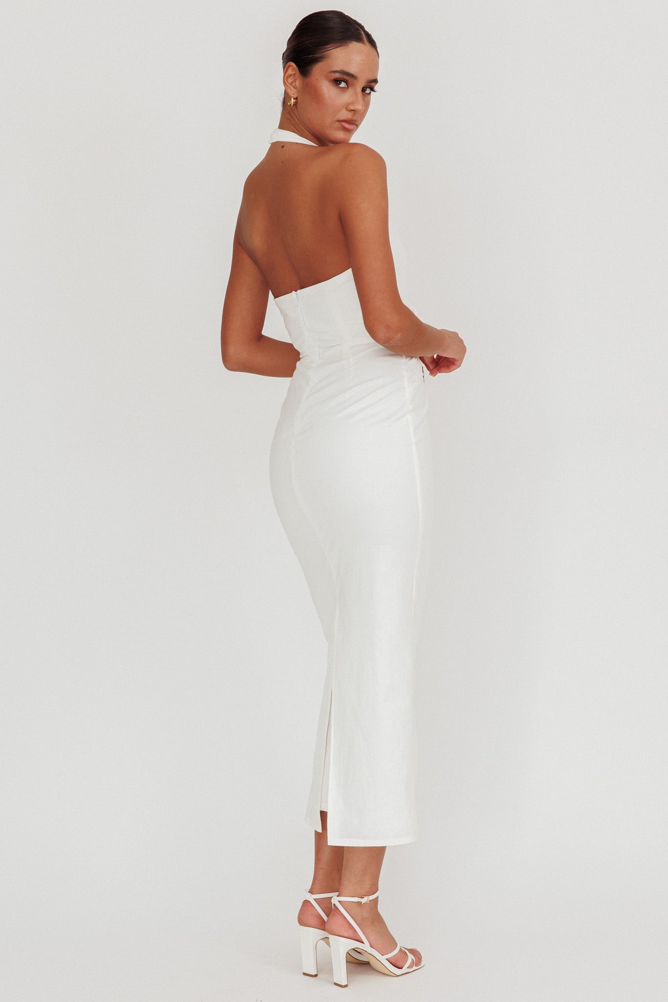 Sinners Rosette Halter Neck Maxi Dress White by Selfie Leslie Australia