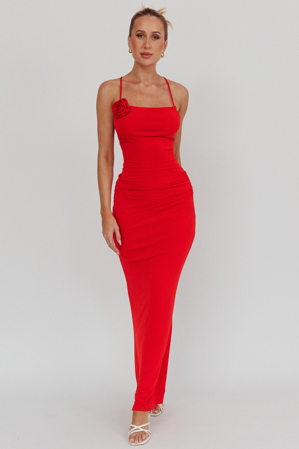 Ignite Rosette Backless Maxi Dress Cherry by Selfie Leslie Australia