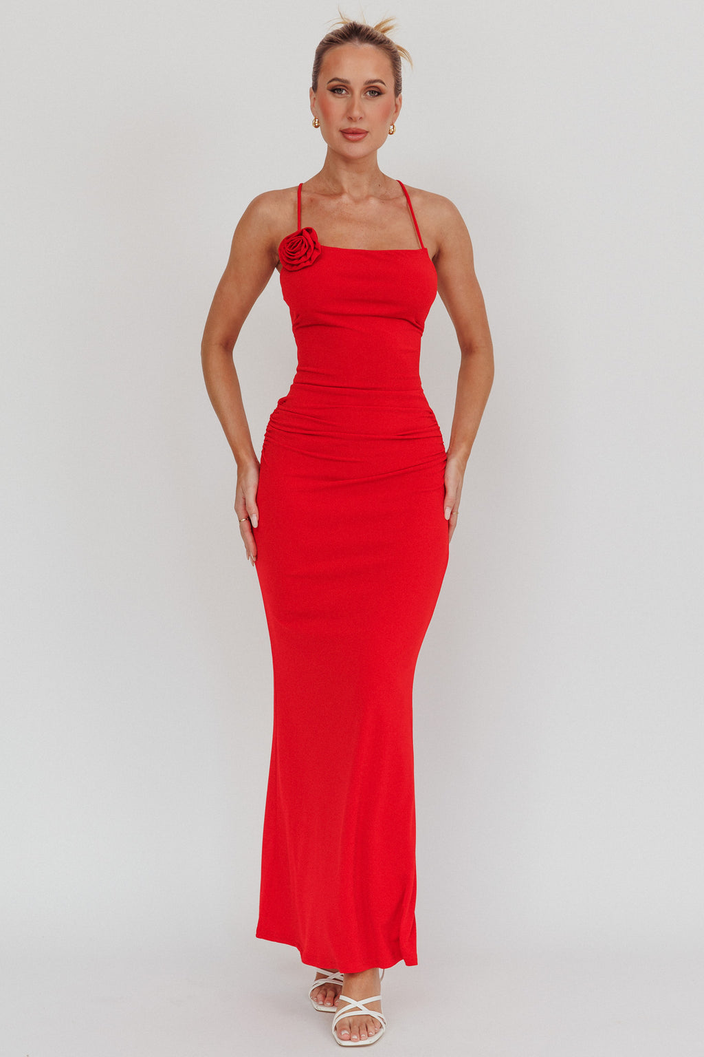 Ignite Rosette Backless Maxi Dress Cherry by Selfie Leslie Australia