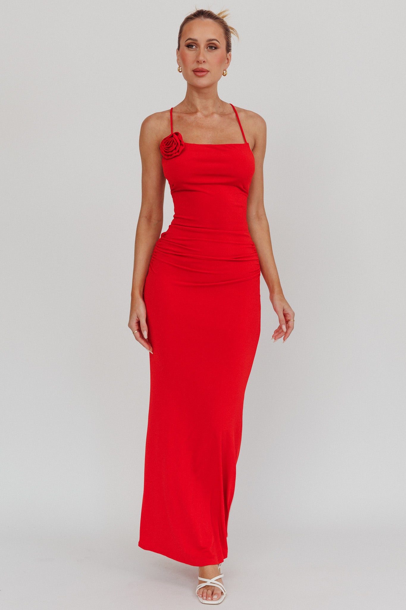 Ignite Rosette Backless Maxi Dress Cherry by Selfie Leslie Australia