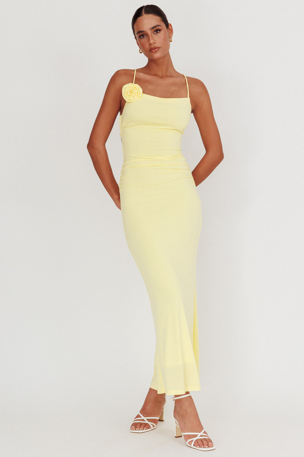 Ignite Rosette Backless Maxi Dress Lemon by Selfie Leslie Australia