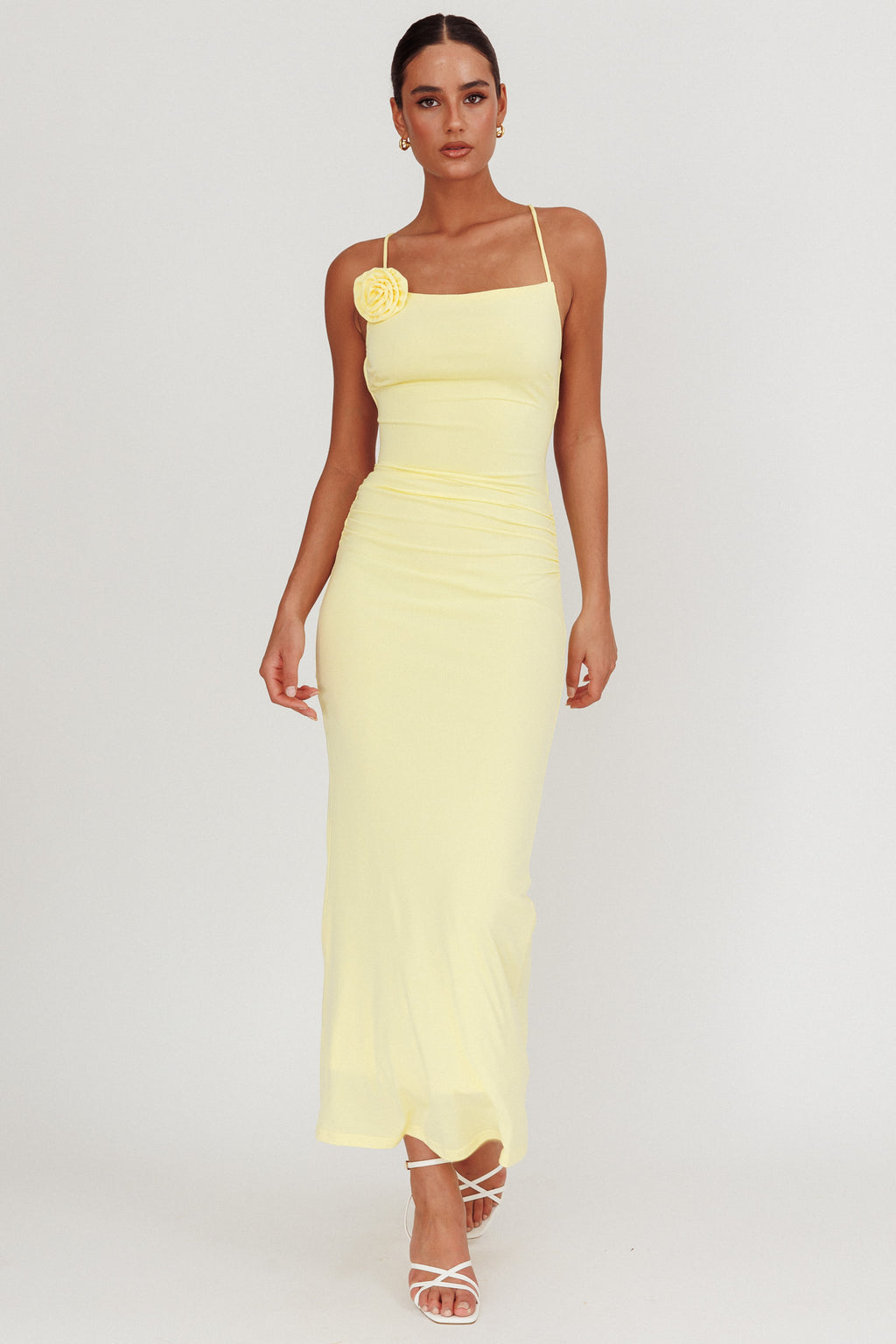 Ignite Rosette Backless Maxi Dress Lemon by Selfie Leslie Australia